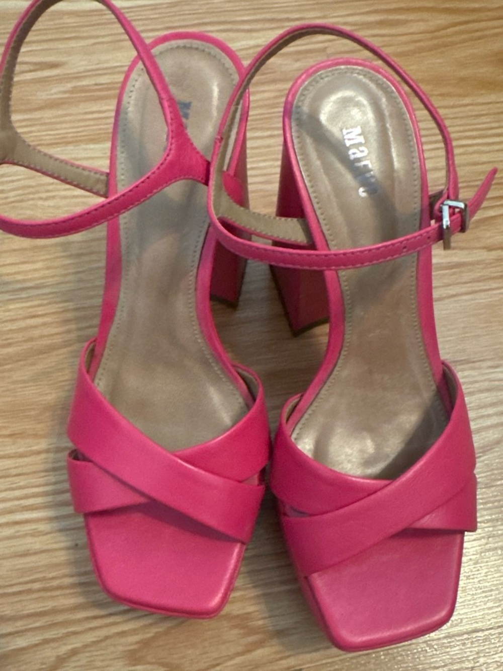 Maeve Hot Pink Crisscross Block Heel Sandals